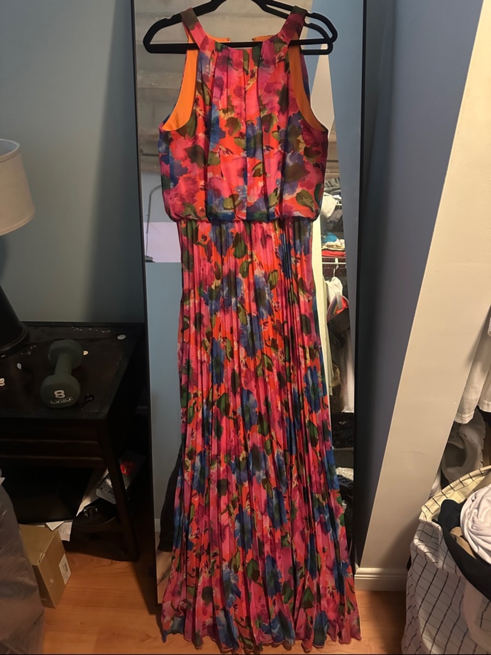 Xscape Pink Floral Pleated Maxi Dress